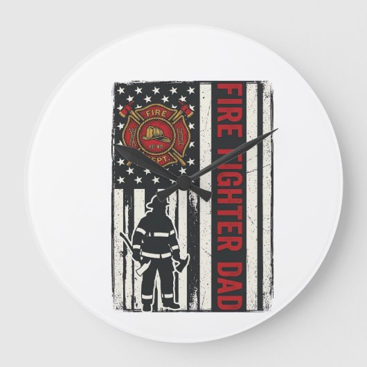Firefighter Dad Distressed Flag Vector Design_1 ラージ壁時計 (正面)