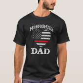 Firefighter Dad Patriotic US Flag Heart Fireman Fi Tシャツ (正面)