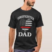 Firefighter Dad Patriotic US Flag Heart Fireman Fi Tシャツ (正面)