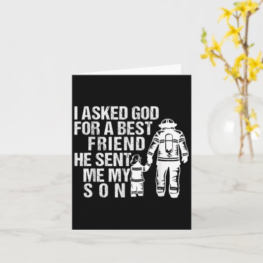 Firefighter Dad Son Quote New Daddy Fireman Dad Fa カード (黄色い花)