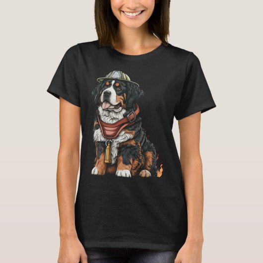 FireFighter Dog For Bernese Mountain Dad Fire Figh Tシャツ (正面)
