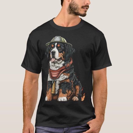 FireFighter Dog For Bernese Mountain Dad Fire Figh Tシャツ (正面)