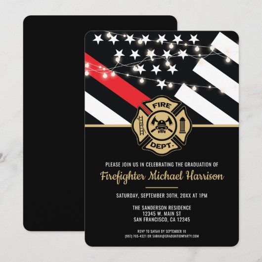 Firefighter Fire Academy Fireman Graduation 招待状 (正面/裏面)