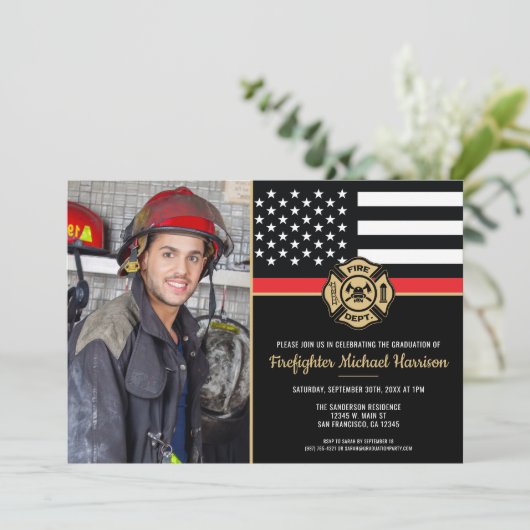 Firefighter Fire Academy Graduation Fireman Photo 招待状 (スタンド正面)