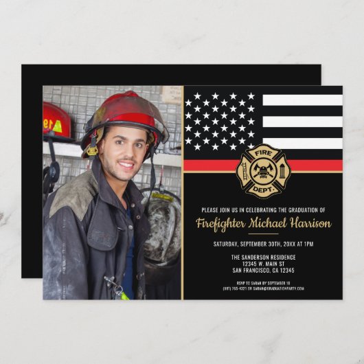 Firefighter Fire Academy Graduation Fireman Photo 招待状 (正面/裏面)