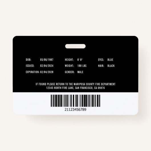 Firefighter Fire Department Photo Employee ID バッジ (裏面)