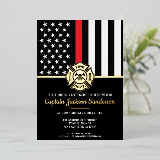 Firefighter Fire Department Retirement Fireman 箔招待状 (立ち正面)