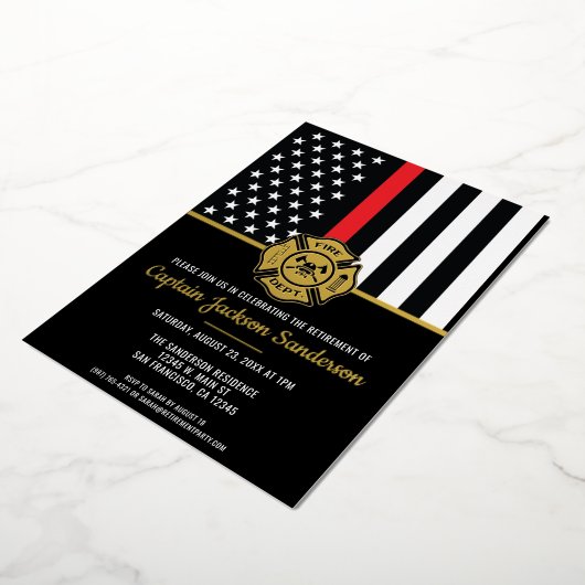 Firefighter Fire Department Retirement Fireman 箔招待状 (回転した状態)