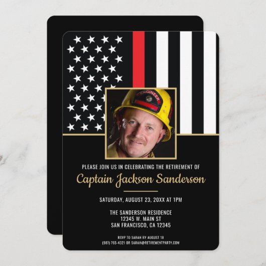 Firefighter Fire Department Retirement Photo 招待状 (正面/裏面)