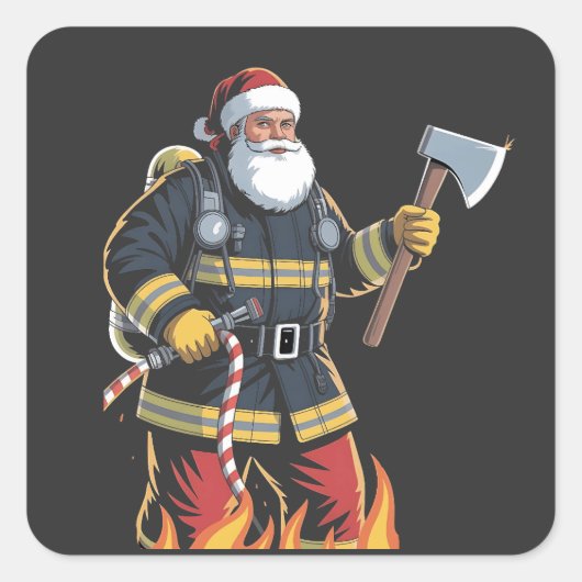 Firefighter Fire Truck Christmas Tree Santa Xmas   スクエアシール (正面)