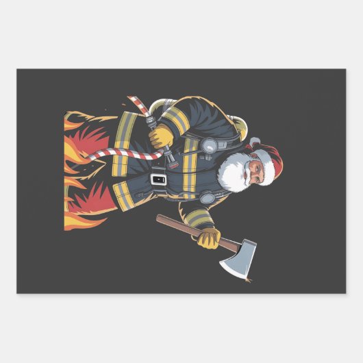 Firefighter Fire Truck Christmas Tree Santa Xmas   ラッピングペーパーシート (正面)