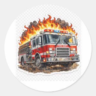 Firefighter Fire Truck Rescue Hero Classic Sticker ラウンドシール