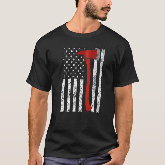 Firefighter Fireman Firefighting Patriotic America Tシャツ (正面)