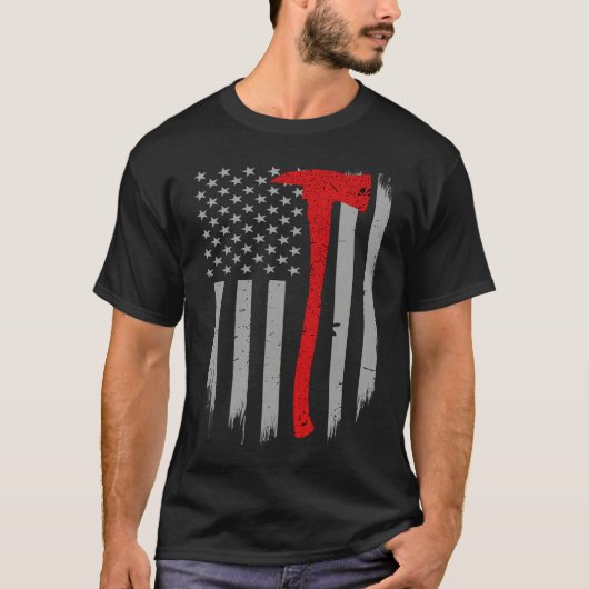 Firefighter Flag  Thin Red Line Firefighter Axe Tシャツ (正面)