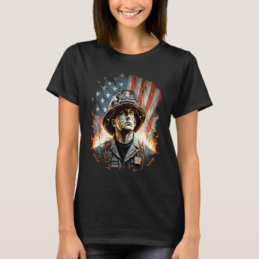 Firefighter Fourth Of July Fireman Flag Grunt Patr Tシャツ (正面)