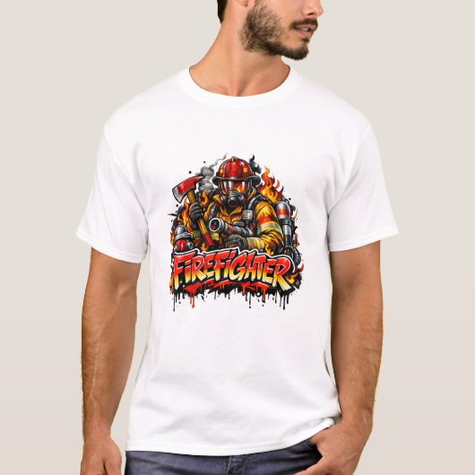 Firefighter Graffiti Street Art Design Tシャツ (正面)