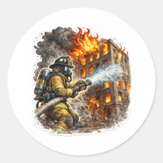 Firefighter Hero Fighting Fire Rescue Sticker ラウンドシール
