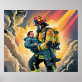 Firefighter Hero Rescue Scene Poster ポスター (正面)