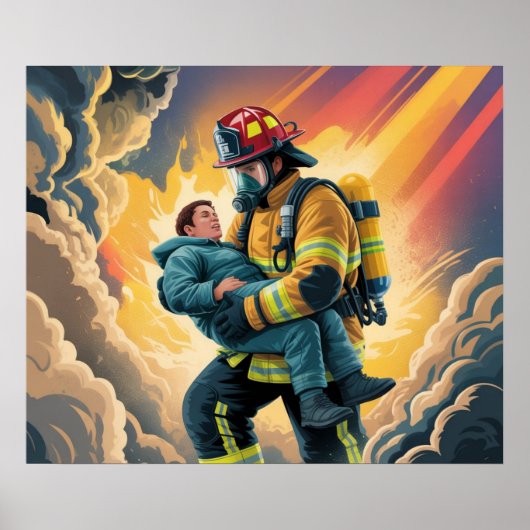 Firefighter Hero Rescue Scene Poster ポスター (正面)