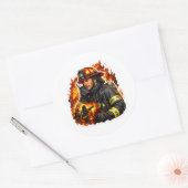 Firefighter Hero Sticker – Brave Fireman Flame Art ラウンドシール (封筒)