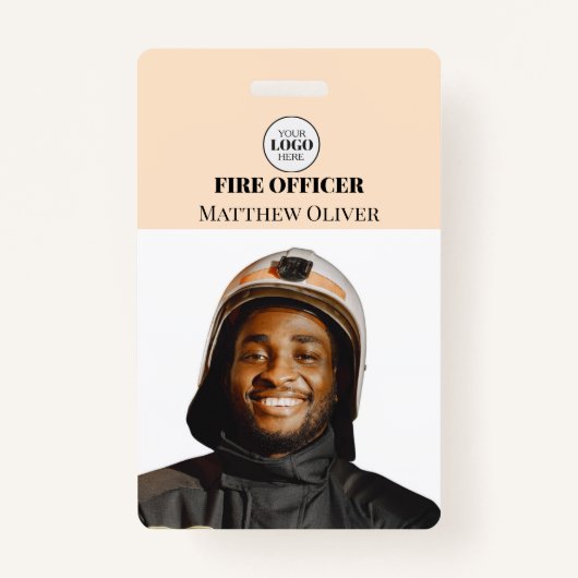 Firefighter ID Photo Simple Beige Logo Badge バッジ (正面)