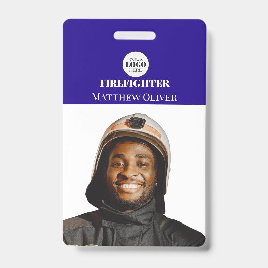 Firefighter ID Photo Simple Blue Logo Badge バッジ (正面)