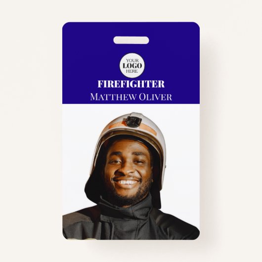Firefighter ID Photo Simple Blue Logo Badge バッジ (正面)