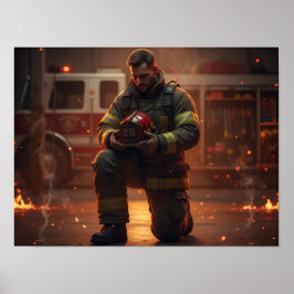 Firefighter Kneeling Tribute Poster ポスター