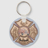 Firefighter Maltese Cross custom name keychain キーホルダー (正面)