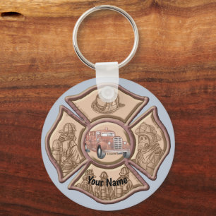 Firefighter Maltese Cross custom name keychain キーホルダー