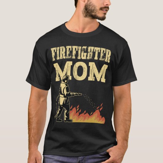 Firefighter Mom Mother Support the Thin   T-Shirt Tシャツ (正面)