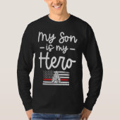 Firefighter Mom  My Son is my Hero Thin Red Line F Tシャツ (正面)