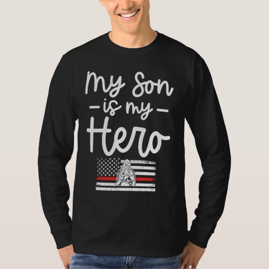 Firefighter Mom  My Son is my Hero Thin Red Line F Tシャツ (正面)