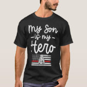 Firefighter Mom  My Son is my Hero Thin Red Line F Tシャツ (正面)