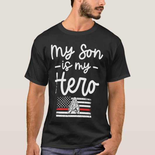 Firefighter Mom My Son is my Hero Thin Red Line F Tシャツ (正面)