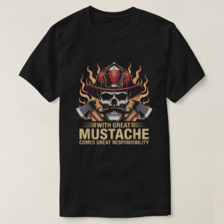 Firefighter Mustache Skull Hero Flame Axes First R Tシャツ