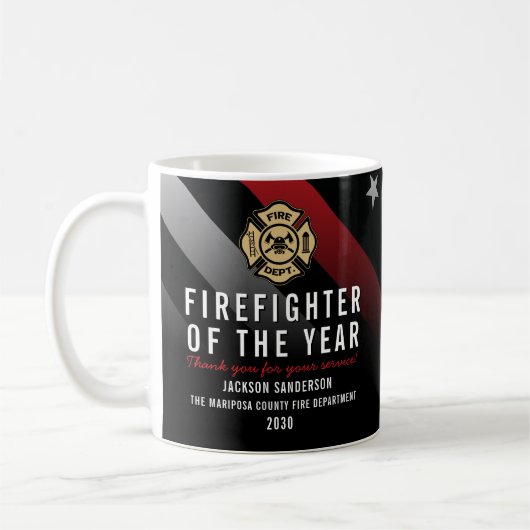 Firefighter of the Year Employee Logo Red Line コーヒーマグカップ (左)