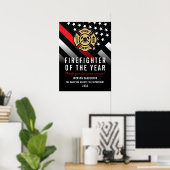 Firefighter of the Year Employee Logo Red Line ポスター (ホームオフィス)