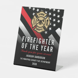 Firefighter of the Year Employee Logo Red Line 台座サイン
