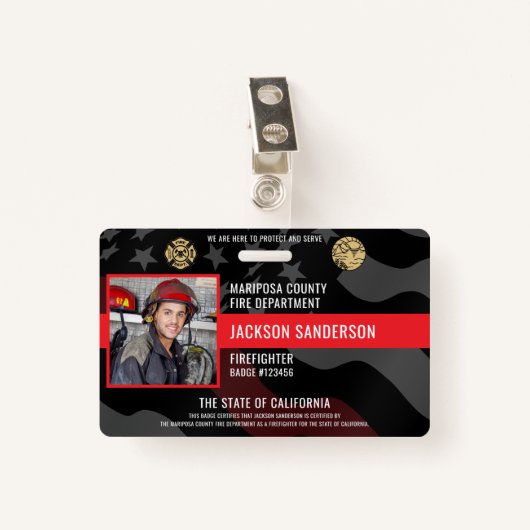 Firefighter Photo Fire Department Employee ID バッジ (正面クリップ)