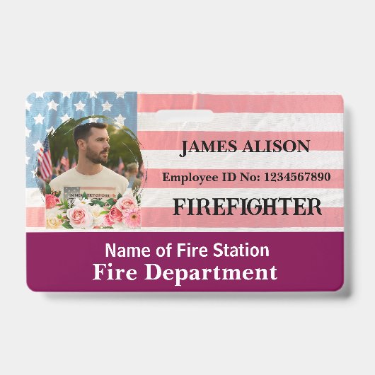 Firefighter Qr Code   Photo Name ID Card  バッジ (正面)