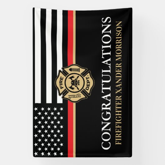 Firefighter Red Line Flag Fire Academy Graduation 横断幕 (縦)