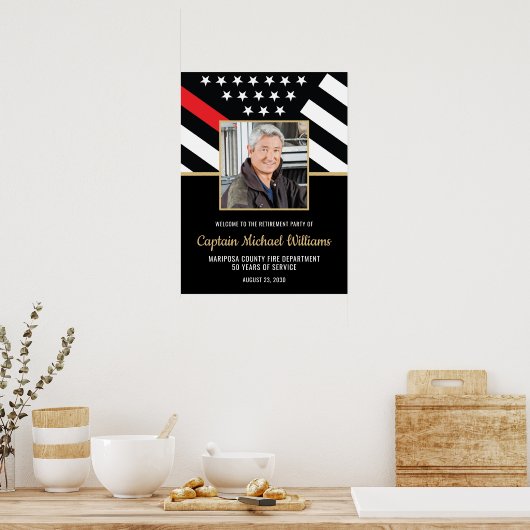 Firefighter Red Line Photo Retirement Welcome ポスター (キッチン)