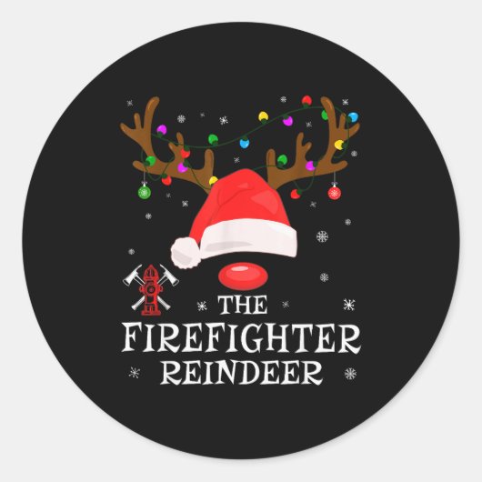 Firefighter Reindeer Family Matching Christmas Pjs ラウンドシール (正面)