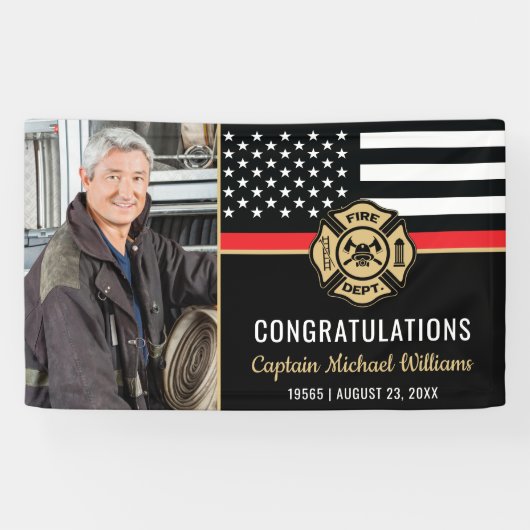 Firefighter Retirement Fireman Red Line Flag Photo 横断幕 (横)