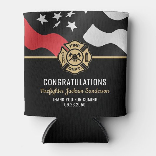 Firefighter Retirement Red Line Flag Fireman 缶クーラー (正面)