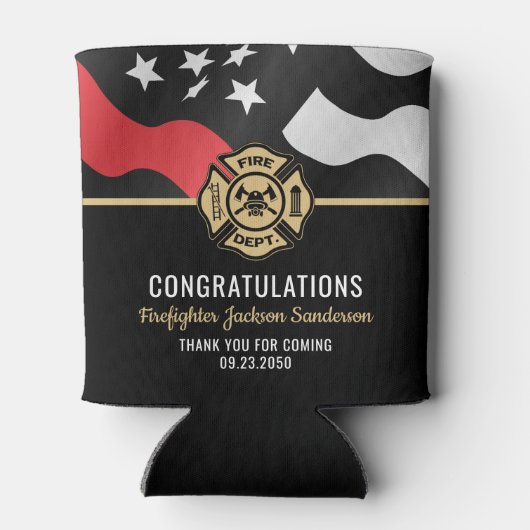 Firefighter Retirement Red Line Flag Fireman 缶クーラー (裏面)