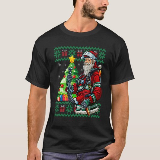 Firefighter Santa Claus Fireman Ugly Christmas Swe Tシャツ (正面)
