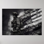 Firefighter Smoke Ink American Flag Tribute ポスター (正面)