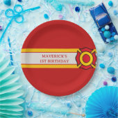 Firefighter Sound The Alarm 1st Birthday ペーパープレート (パーティー)